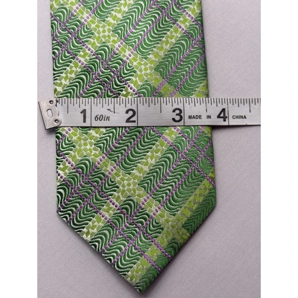 THE‎ BIG KNOT Steven Land Mens 100% Silk XL Tie Green Purple W3.5